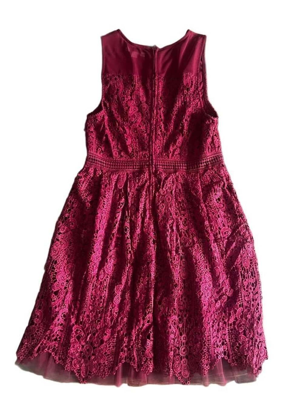 Francesca's Burgundy Floral Lace Fit & Flare Cocktail Dress Size L - Picture 9 of 9